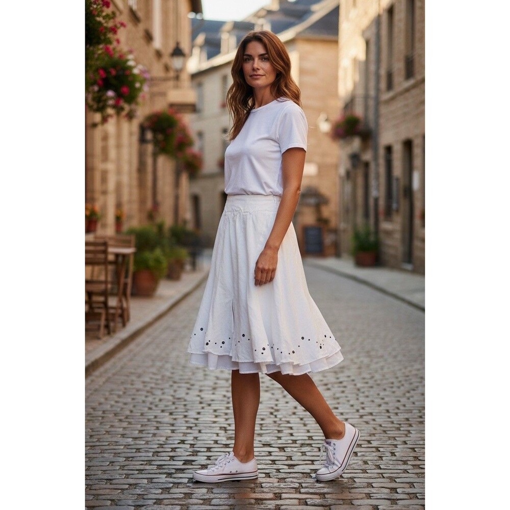 Women's Linen White Midi Skirt Side Zip Jared Ross An size 12 Beach Minimalist